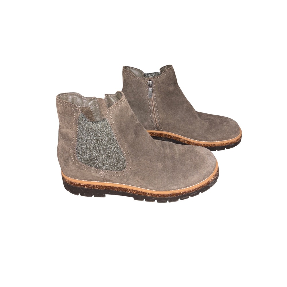 Earth Etaydin Ankle Boots Womens 9M Taupe Suede Knit Collar Side Zip Lug Sole